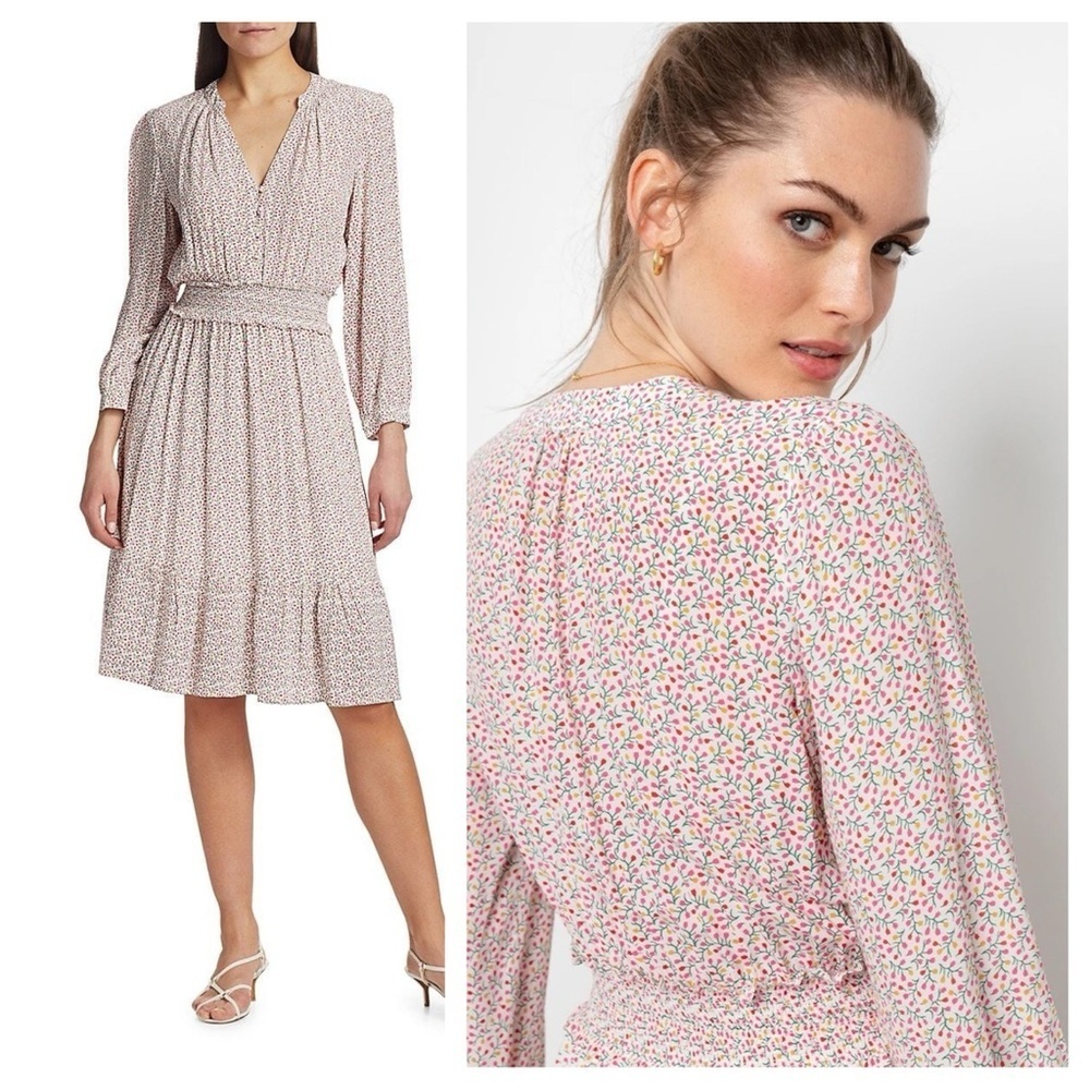 RAILS / Renata floral vine ruched long sleeve Midi Dress XS
